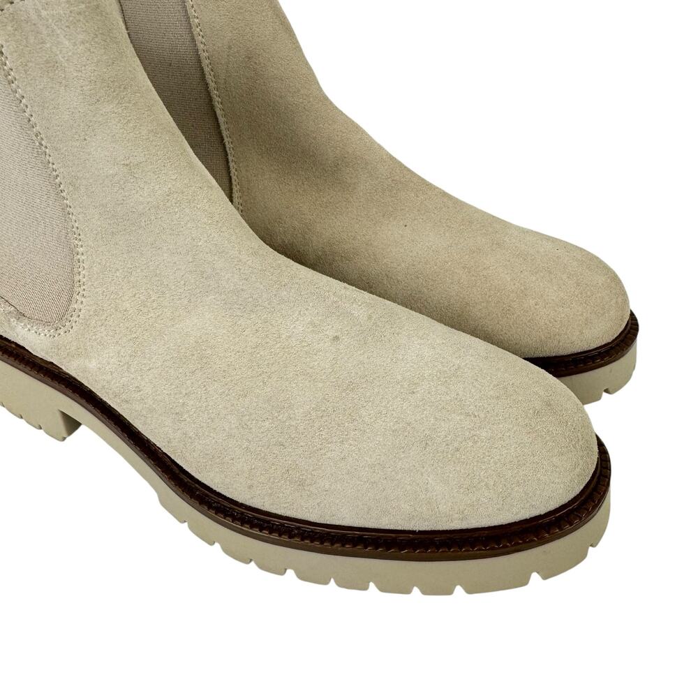 Enzo Tesoti Cream Suede Leather Pull On Lug Sole Chelsea Boots - Picture 7 of 12